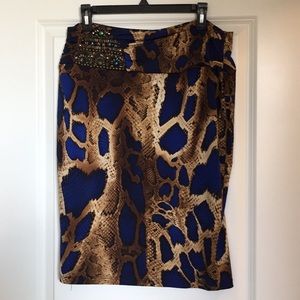 Sexy slinky snakeskin pattern midi skirt